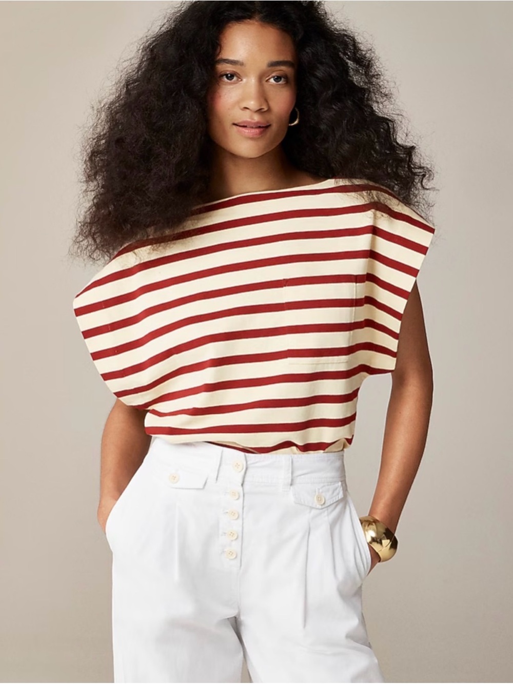 J. Crew Mariner Red & Cream Striped Boatneck Women’s Tee M